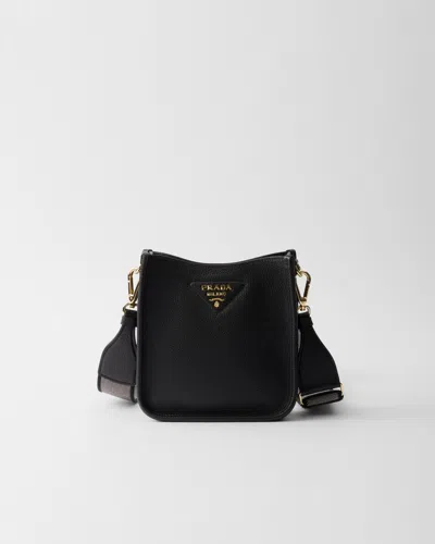 Prada Leather Mini Shoulder Bag In Black