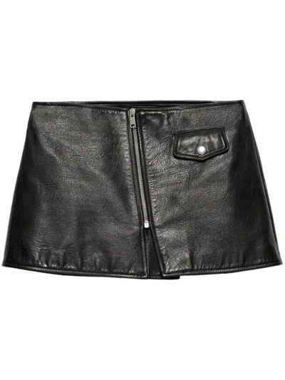 Prada Leather Mini Skirt In 黑色