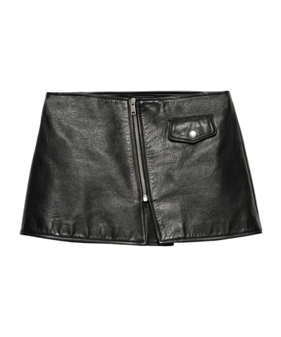 PRADA PRADA ZIP-UP LEATHER MINI SKIRT