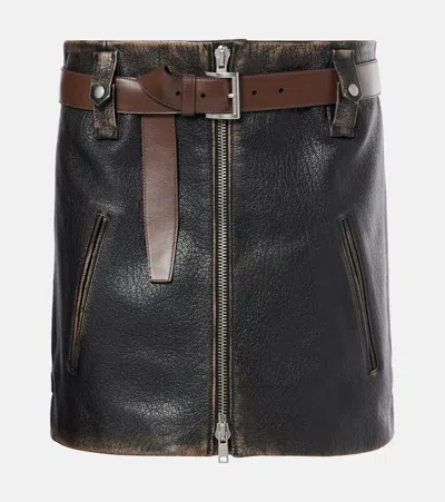 Prada Leather Miniskirt In Black