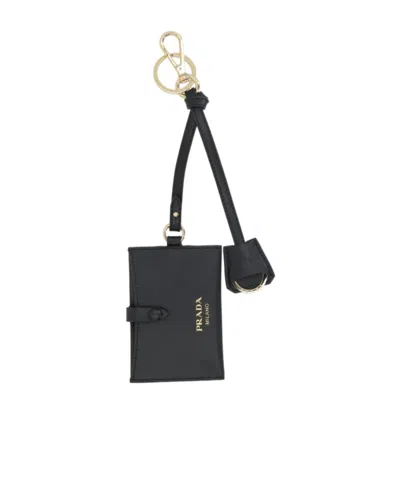 Prada Leather Mirror Case Pendant In Black