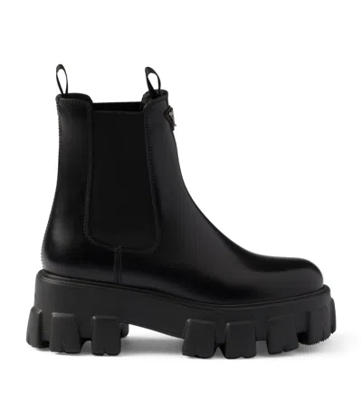 Prada Leather Monolith Ankle Boots 55 In Black