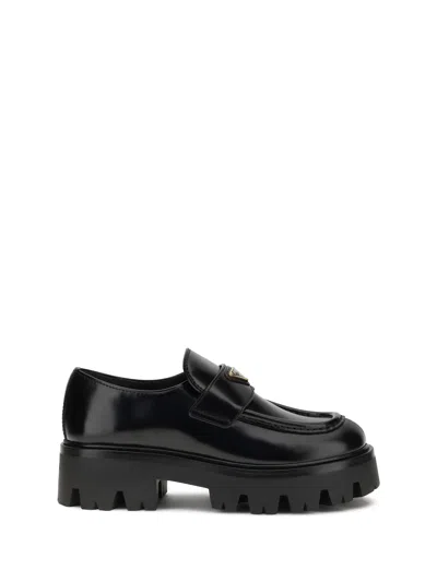 Prada Leather Monolith Loafers In Black