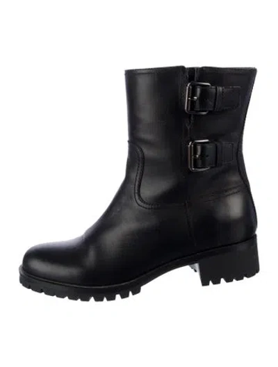 Pre-owned Prada Leather Moto Boots In Black