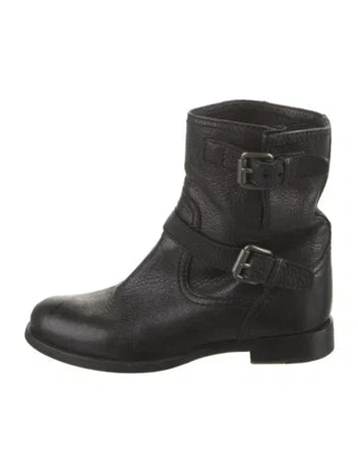 Pre-owned Prada Leather Moto Boots In Black