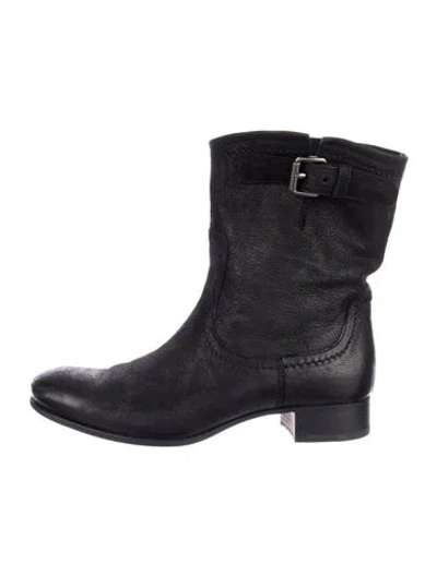 Pre-owned Prada Leather Moto Boots In Black