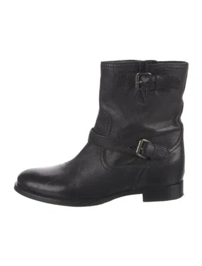 Pre-owned Prada Leather Moto Boots In Black