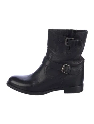 Pre-owned Prada Leather Moto Boots In Black