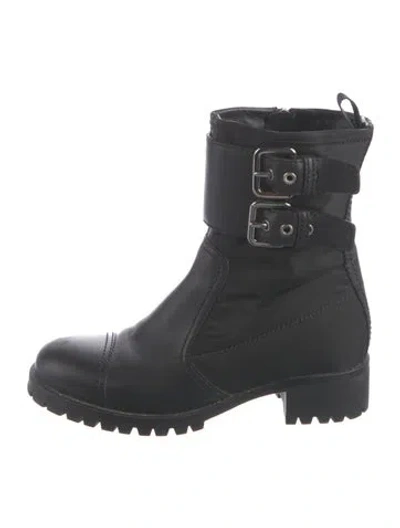 Pre-owned Prada Leather Moto Boots In Black