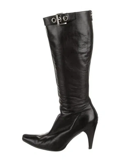 Pre-owned Prada Leather Moto Boots In Black