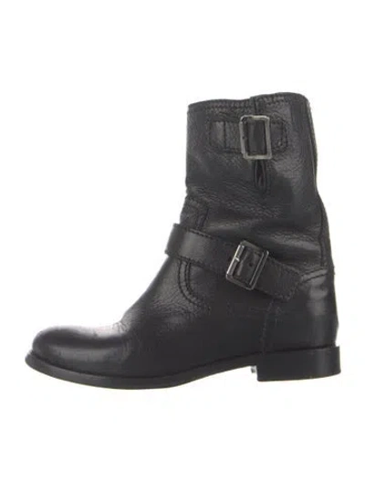 Pre-owned Prada Leather Moto Boots In Black