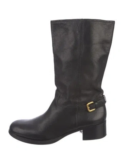 Pre-owned Prada Leather Moto Boots In Black