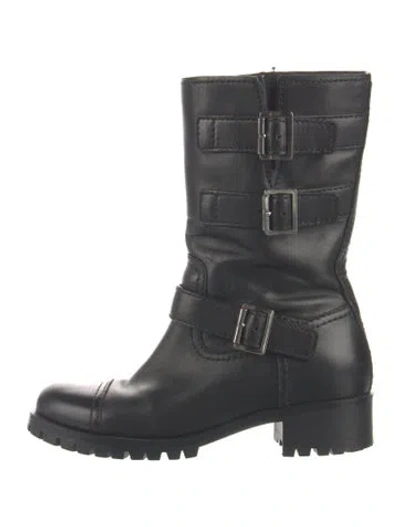 Pre-owned Prada Leather Moto Boots In Black
