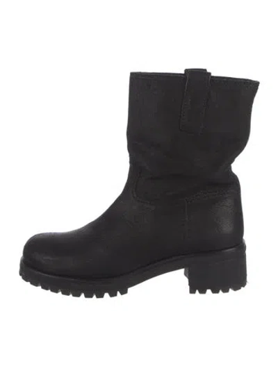 Pre-owned Prada Leather Moto Boots In Black