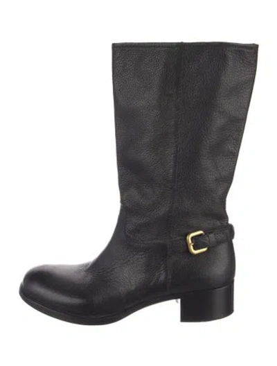 Pre-owned Prada Leather Moto Boots In Black