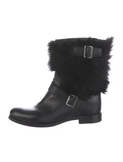 Pre-owned Prada Leather Moto Boots In Black