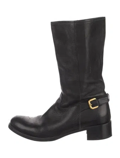 Pre-owned Prada Leather Moto Boots In Black