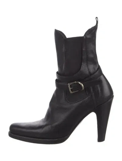 Pre-owned Prada Leather Moto Boots In Black