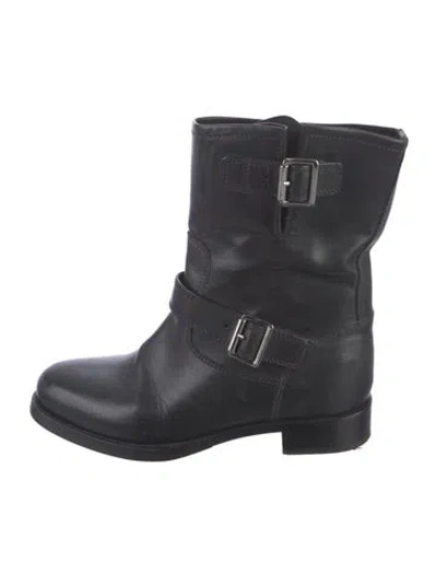 Pre-owned Prada Leather Moto Boots In Black
