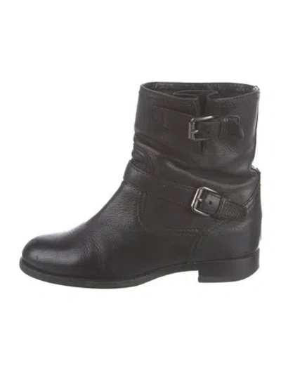 Pre-owned Prada Leather Moto Boots In Black
