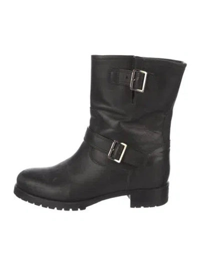 Pre-owned Prada Leather Moto Boots In Black
