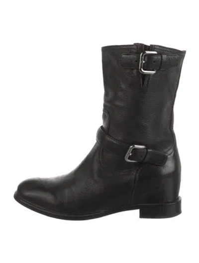Pre-owned Prada Leather Moto Boots In Black