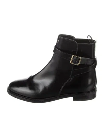 Pre-owned Prada Leather Moto Boots In Black