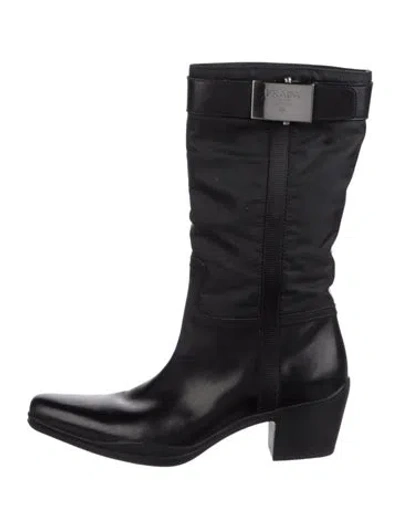 Pre-owned Prada Leather Moto Boots In Black