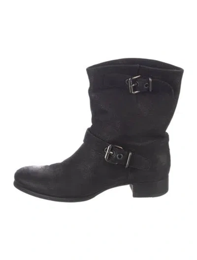 Pre-owned Prada Leather Moto Boots In Black