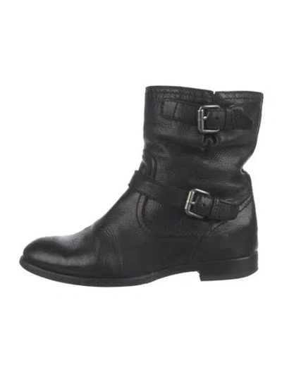 Pre-owned Prada Leather Moto Boots In Black