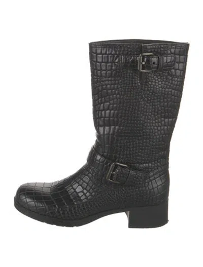 Pre-owned Prada Leather Moto Boots In Black
