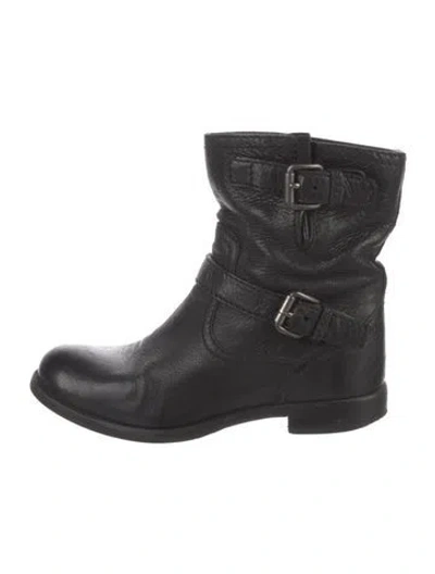Pre-owned Prada Leather Moto Boots In Black