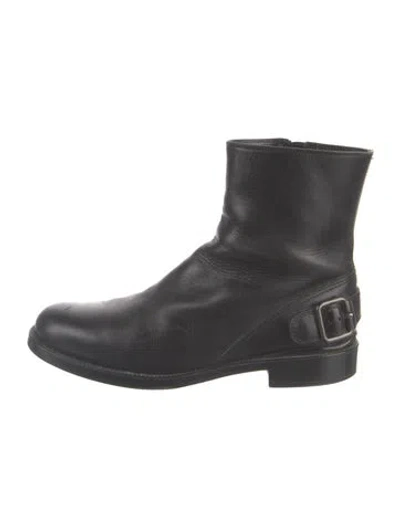 Pre-owned Prada Leather Moto Boots In Black