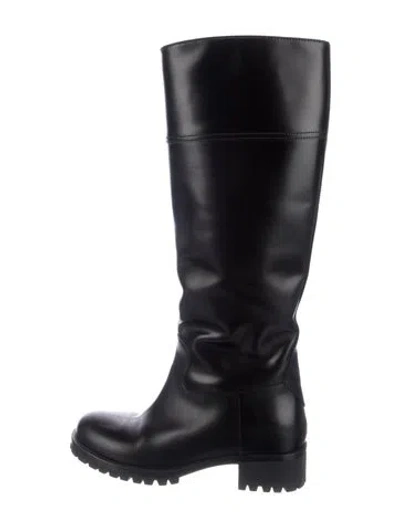 Pre-owned Prada Leather Moto Boots In Black