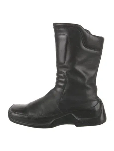 Pre-owned Prada Leather Moto Boots In Black