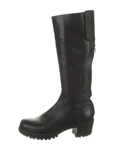 Pre-owned Prada Leather Moto Boots In Black