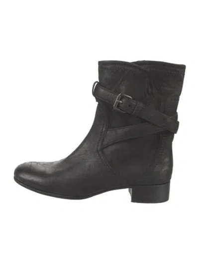 Pre-owned Prada Leather Moto Boots In Black