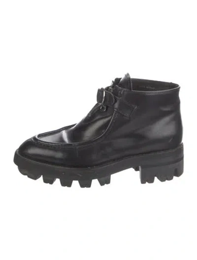 Pre-owned Prada Leather Moto Boots In Black