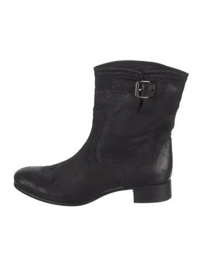 Pre-owned Prada Leather Moto Boots In Black