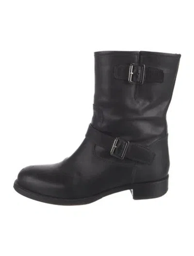 Pre-owned Prada Leather Moto Boots In Black