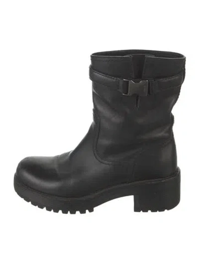 Pre-owned Prada Leather Moto Boots In Black