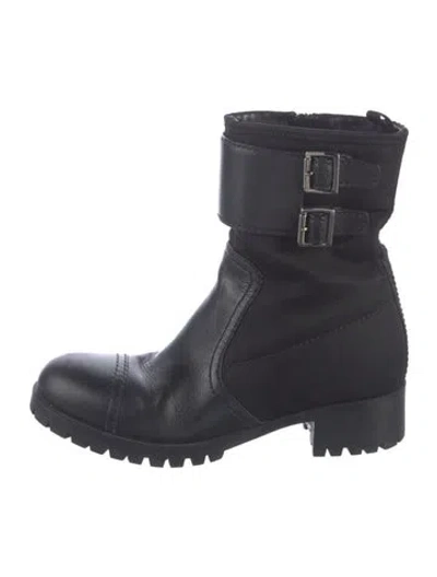 Pre-owned Prada Leather Moto Boots In Black