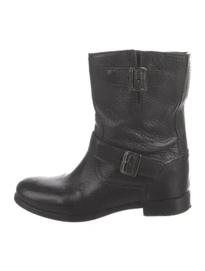 Pre-owned Prada Leather Moto Boots In Black