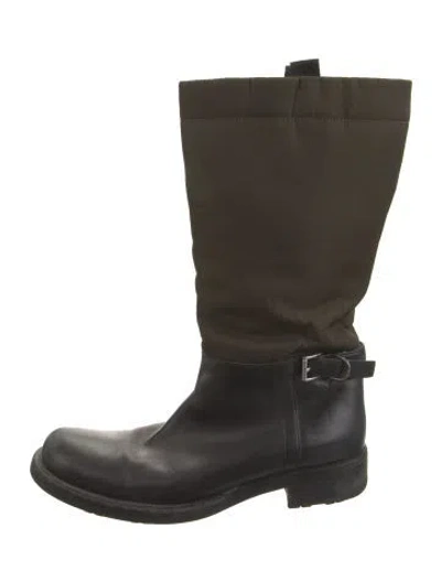 Pre-owned Prada Leather Moto Boots In Black/green