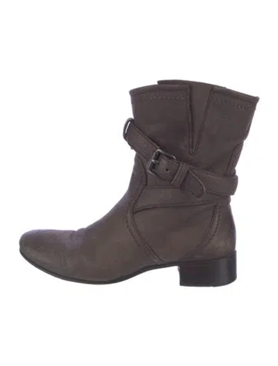 Pre-owned Prada Leather Moto Boots In Brown