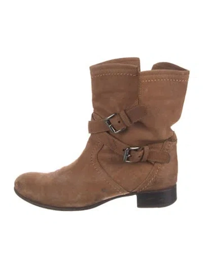 Pre-owned Prada Leather Moto Boots In Brown