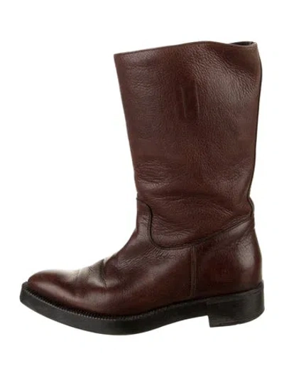 Pre-owned Prada Leather Moto Boots In Brown
