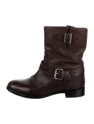 Pre-owned Prada Leather Moto Boots In Brown