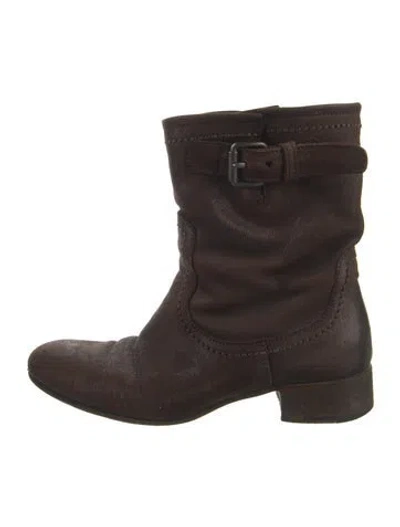 Pre-owned Prada Leather Moto Boots In Brown
