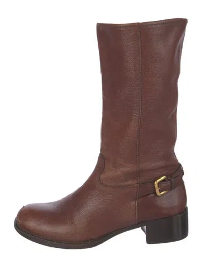 Pre-owned Prada Leather Moto Boots In Brown